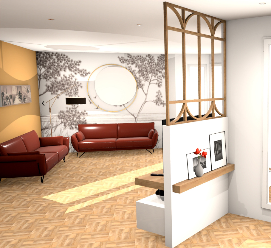 Verrière art déco et meuble TV sur mesure