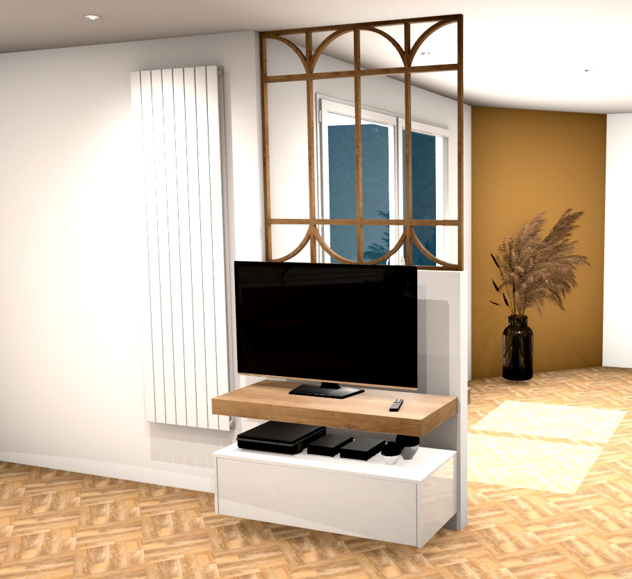 Verrière art déco et meuble TV sur mesure